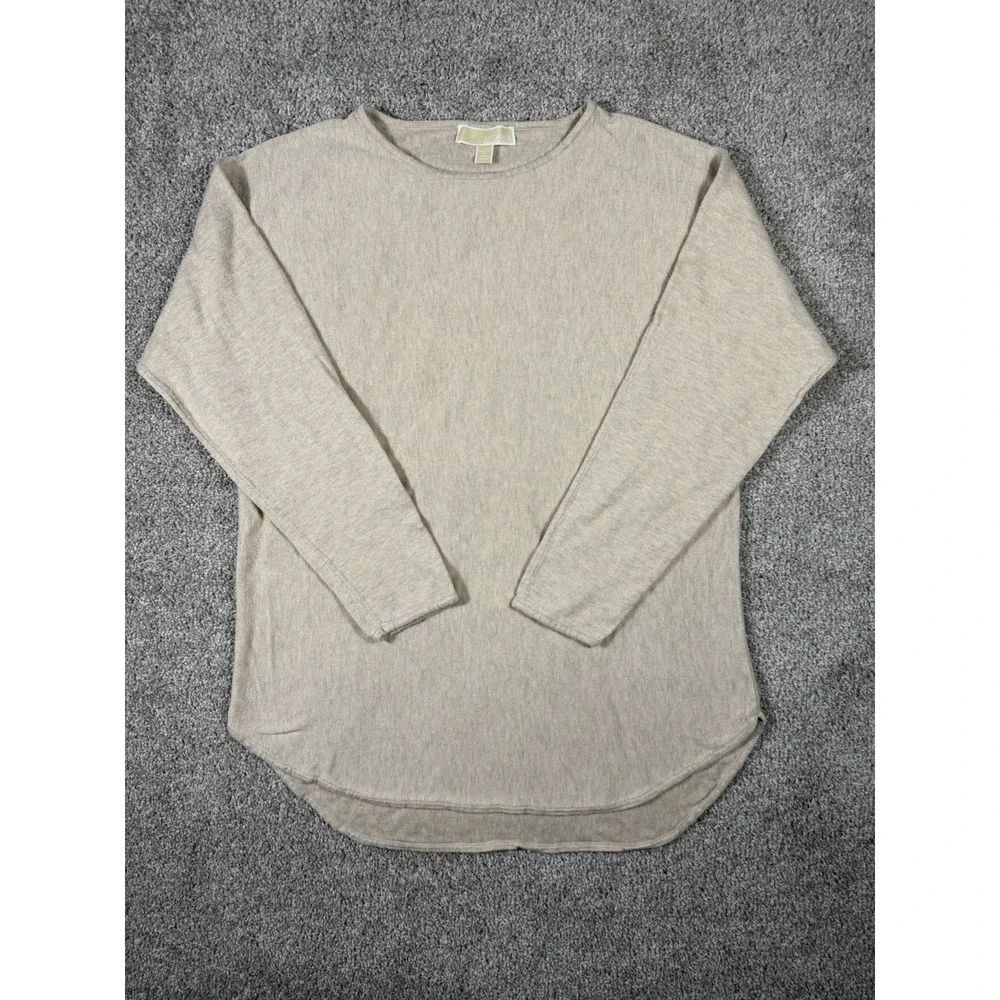 Michael Kors Women's Beige Knit Sweater Pullover Size L Long Sleeve Gold Logo